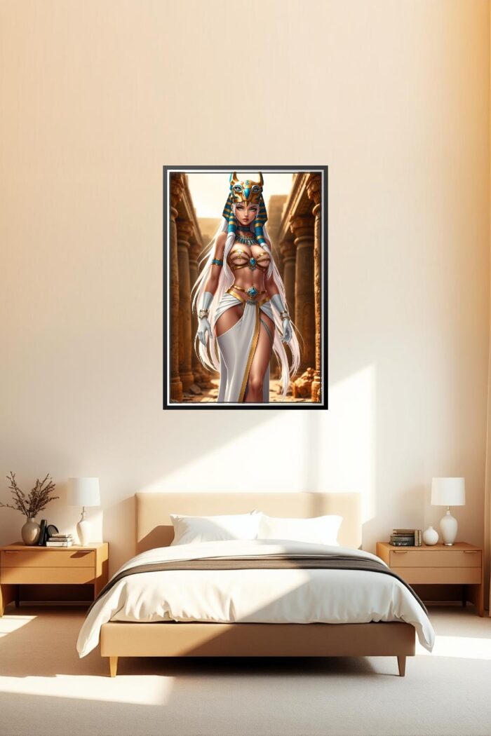 Fantasy Egyptian Goddess Poster – Powerful Beauty in Gold & White | Great Gift picture