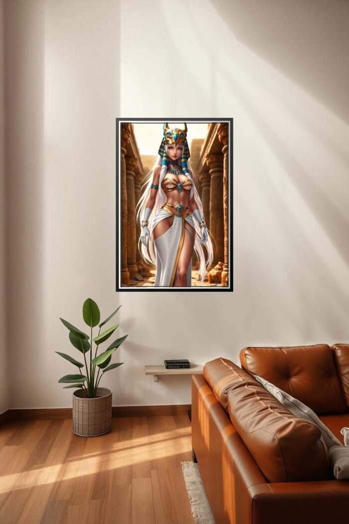 Fantasy Egyptian Goddess Poster – Powerful Beauty in Gold & White | Great Gift picture