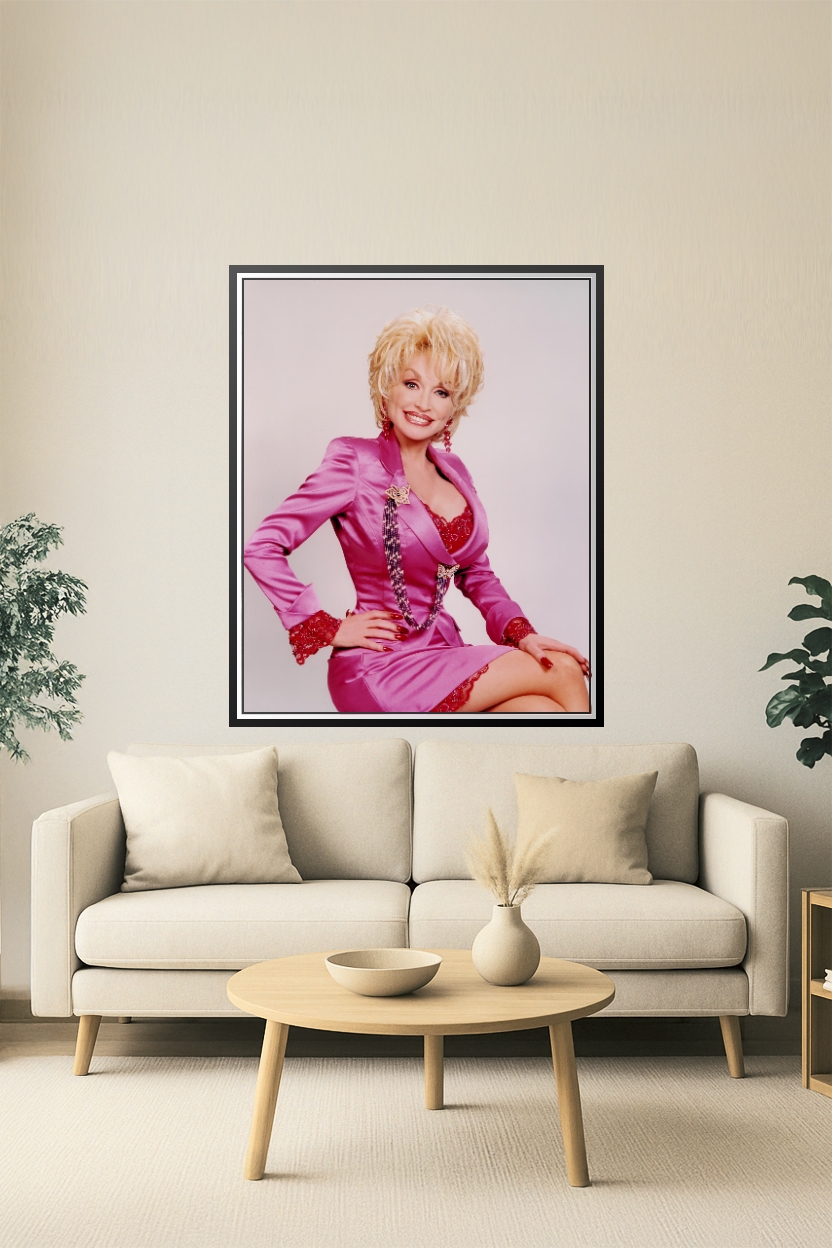 Glamorous Dolly Parton Poster – Iconic Elegance in Fuchsia | Great Gift picture