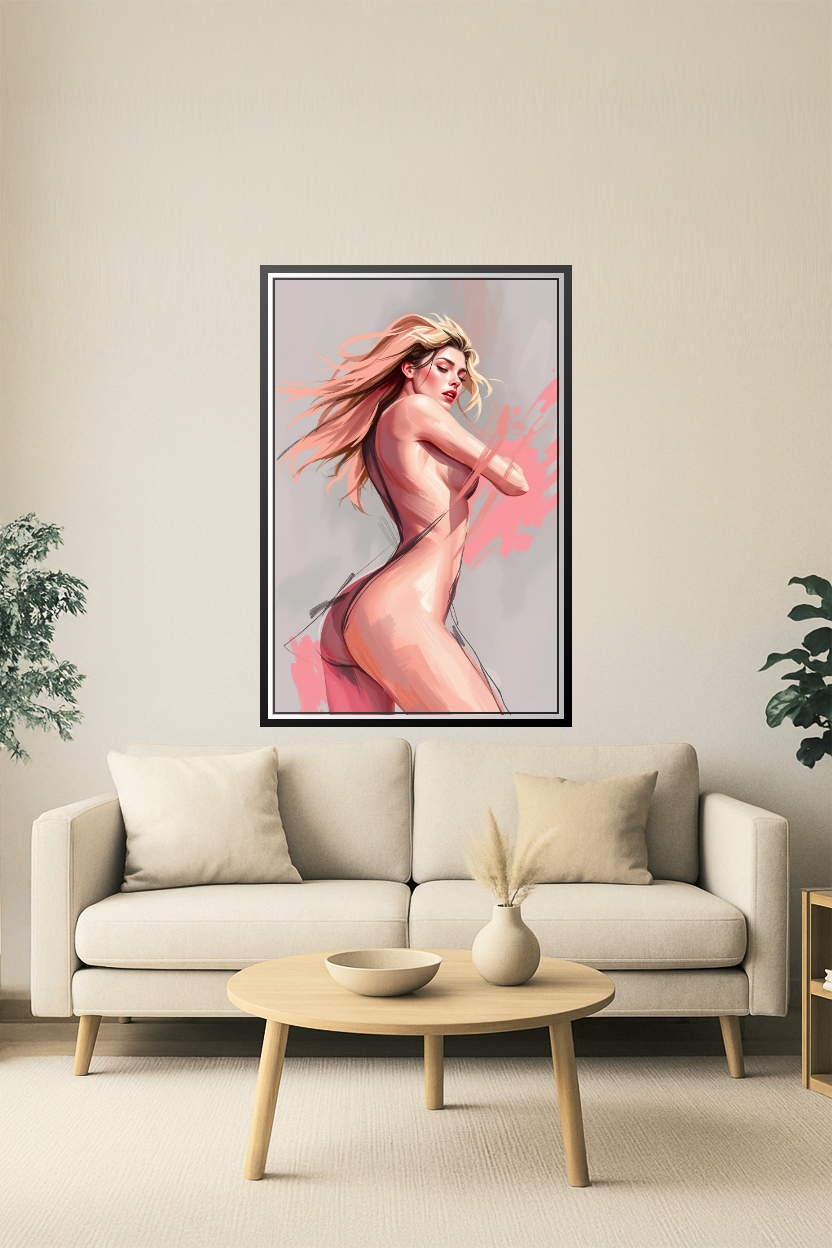 Digital Art Portrait Print - Woman with Flowing Blonde Hair picture