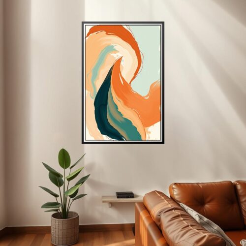 Abstract Fluid Art Print - Orange, Teal, and Navy Swirl picture