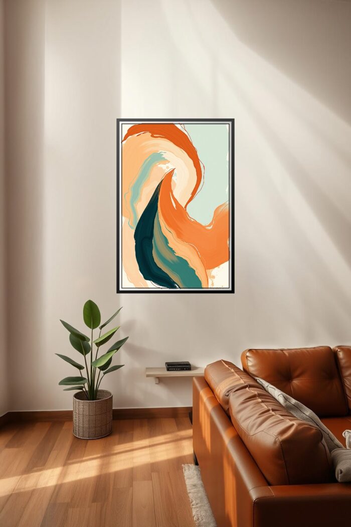 Abstract Fluid Art Print - Orange, Teal, and Navy Swirl picture
