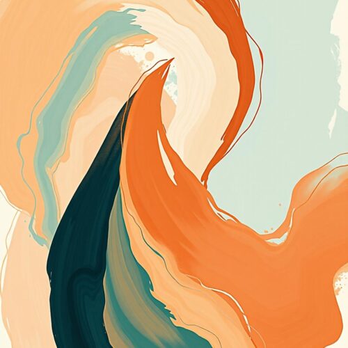 Abstract Fluid Art Print - Orange, Teal, and Navy Swirl picture