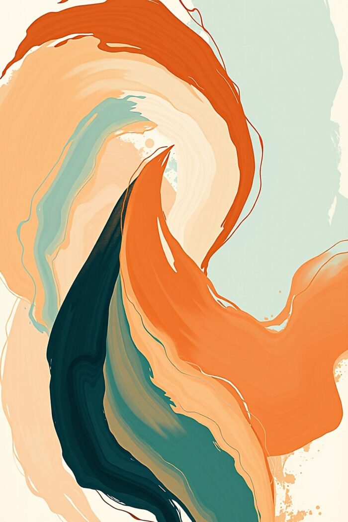Abstract Fluid Art Print - Orange, Teal, and Navy Swirl picture