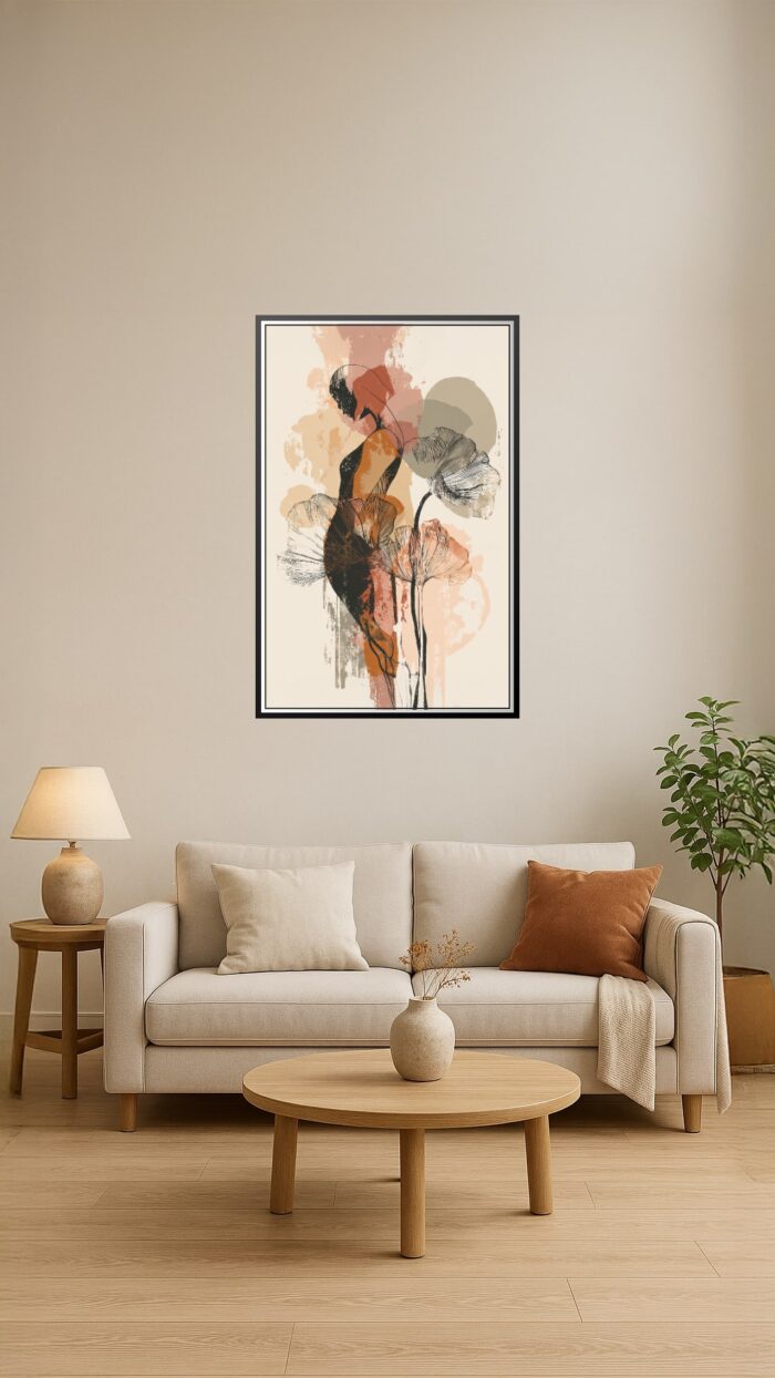 Boho Abstract Woman with Flowers Poster – Earthy Grace and Calm | Great Gift picture