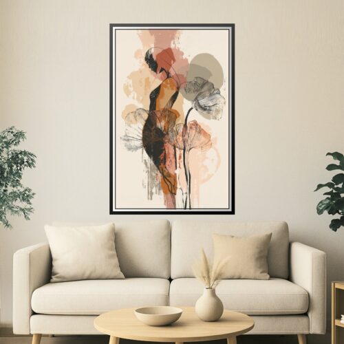 Boho Abstract Woman with Flowers Poster – Earthy Grace and Calm | Great Gift picture