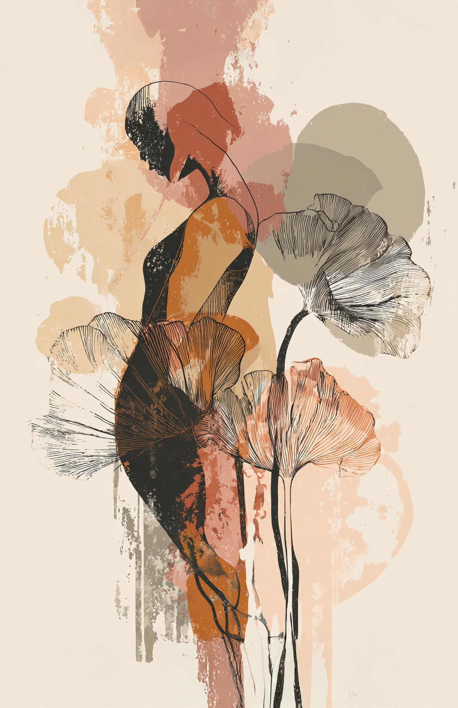 Boho Abstract Woman with Flowers Poster – Earthy Grace and Calm | Great Gift picture
