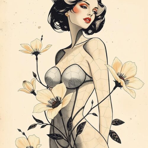 Art Nouveau Floral Woman Poster – Grace and Beauty in Bloom | Great Gift picture
