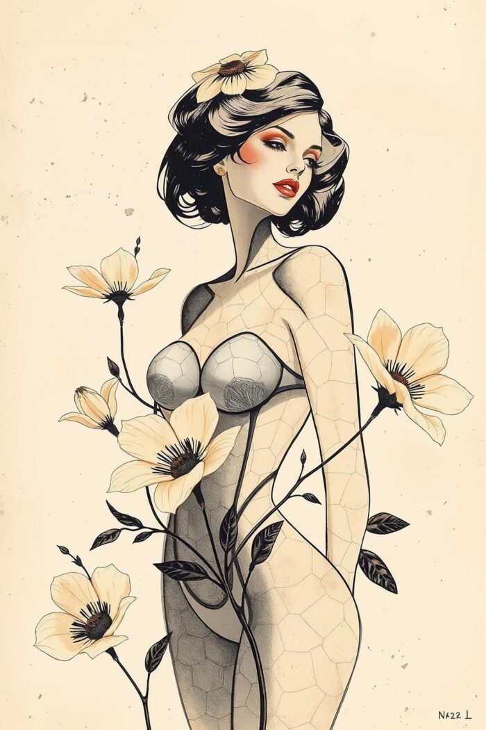 Art Nouveau Floral Woman Poster – Grace and Beauty in Bloom | Great Gift picture