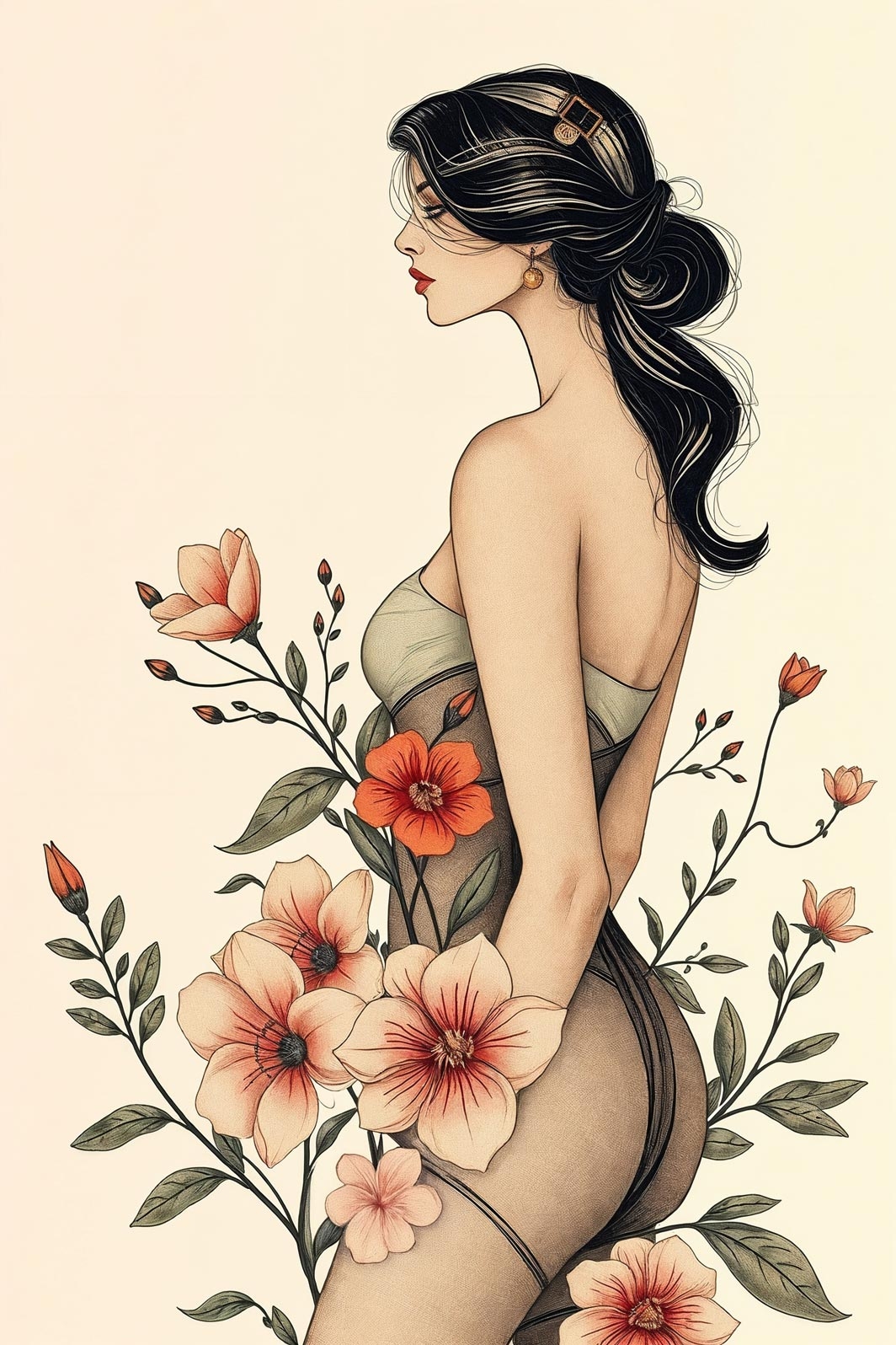 Art Nouveau Floral Woman Poster – Timeless Grace and Beauty | Great Gift picture