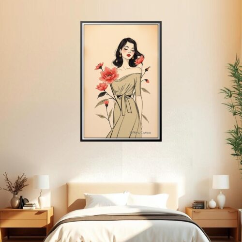 Art Nouveau Woman with Flowers Poster – Classic Elegance & Grace | Great Gift picture