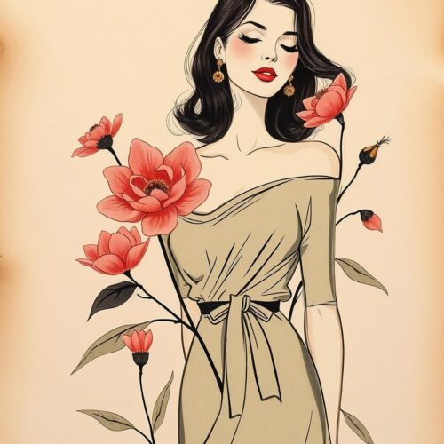 Art Nouveau Woman with Flowers Poster – Classic Elegance & Grace | Great Gift picture