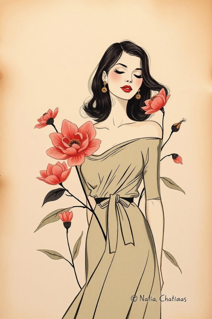 Art Nouveau Woman with Flowers Poster – Classic Elegance & Grace | Great Gift picture