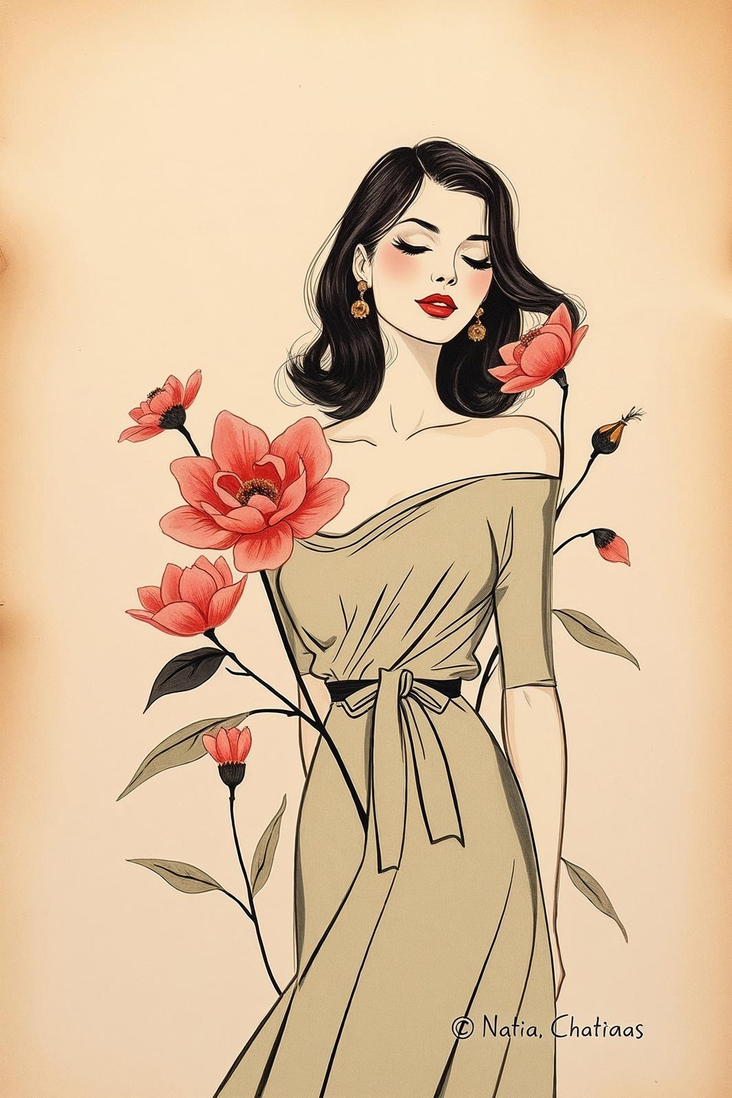 Art Nouveau Woman with Flowers Poster – Classic Elegance & Grace | Great Gift picture