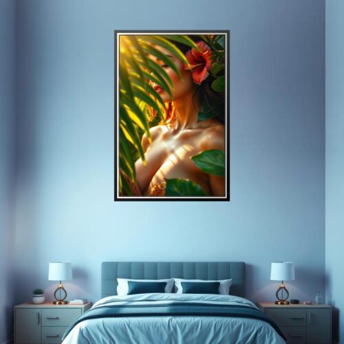 Tropical Woman Poster – Golden Sun & Hibiscus Glow | Great Gift picture