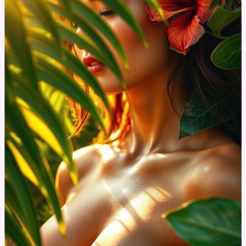 Tropical Woman Poster – Golden Sun & Hibiscus Glow | Great Gift picture
