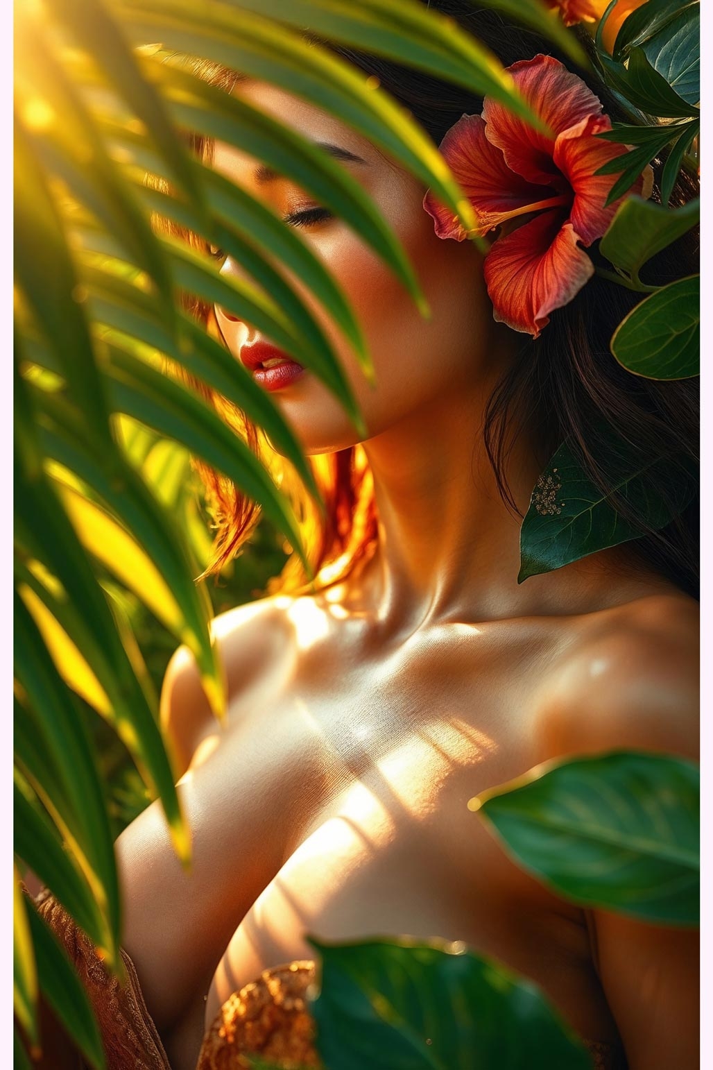 Tropical Woman Poster – Golden Sun & Hibiscus Glow | Great Gift picture