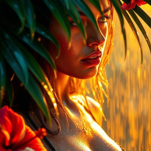 Exotic Tropical Rain Woman Poster – Golden Heat & Passion | Great Gift picture