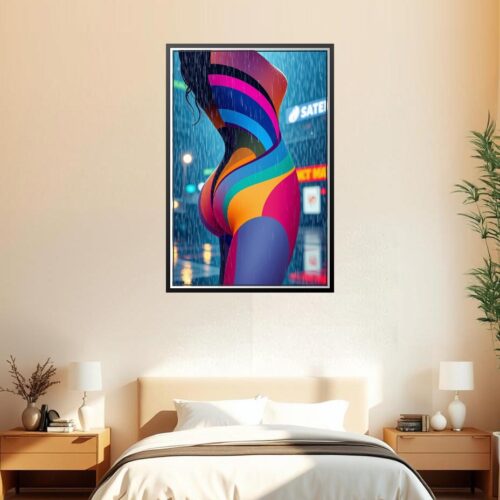 Rain Abstract Poster – Neon Body Art in Motion | Vibrant City Nights picture