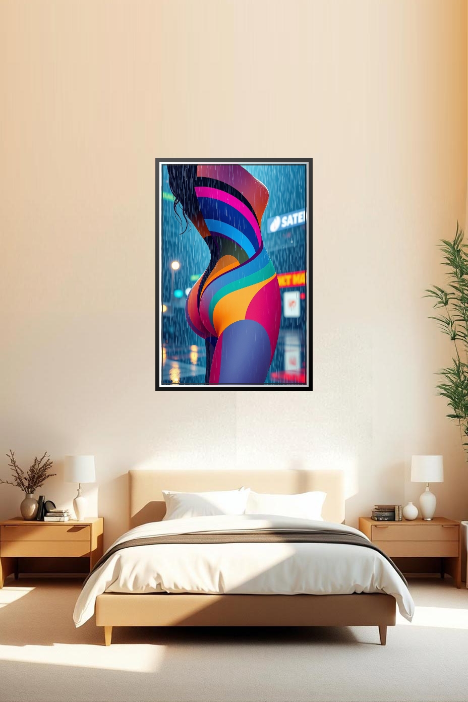 Rain Abstract Poster – Neon Body Art in Motion | Vibrant City Nights picture