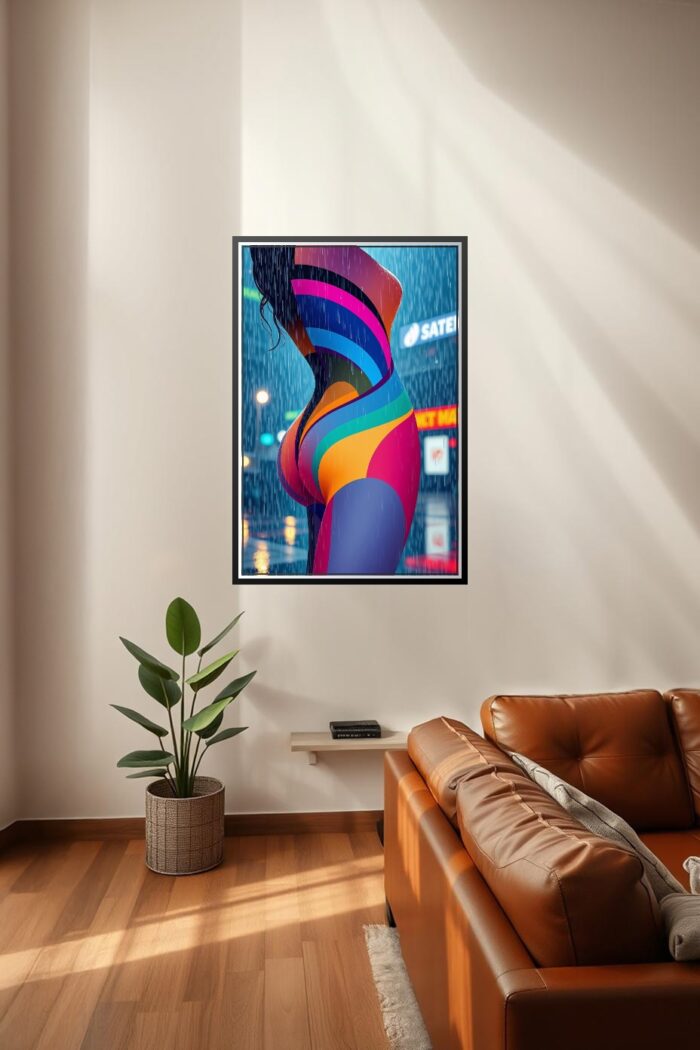 Rain Abstract Poster – Neon Body Art in Motion | Vibrant City Nights picture