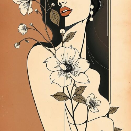 Art Deco Woman with Flowers Poster – Elegant Beauty | Great Gift picture