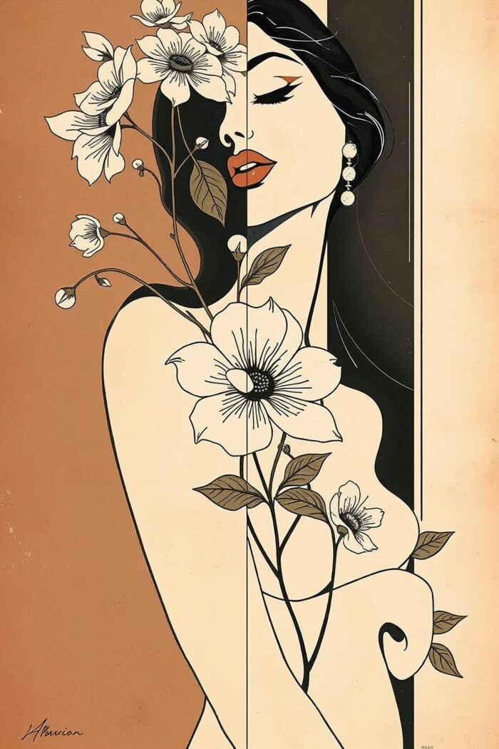 Art Deco Woman with Flowers Poster – Elegant Beauty | Great Gift picture