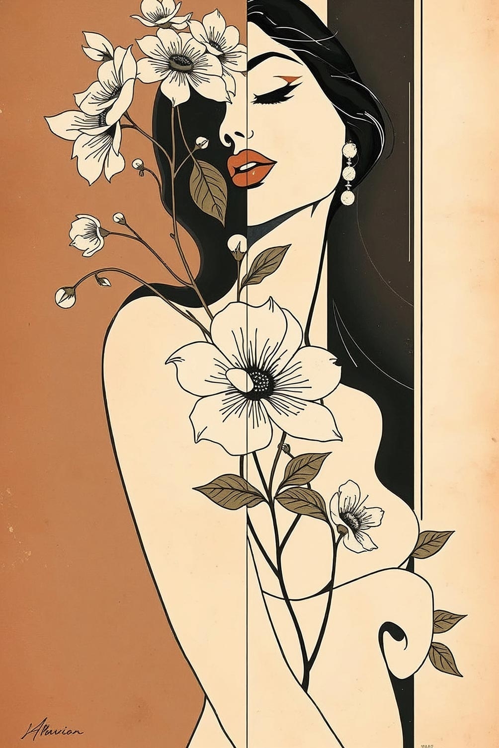 Art Deco Woman with Flowers Poster – Elegant Beauty | Great Gift picture