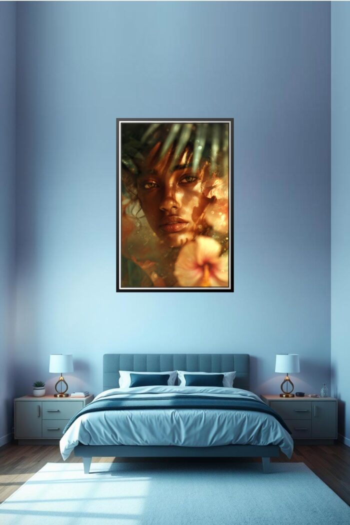 Exotic Botanical Art Woman Portrait Poster – Golden Glow & Tropical Beauty | Great Gift picture