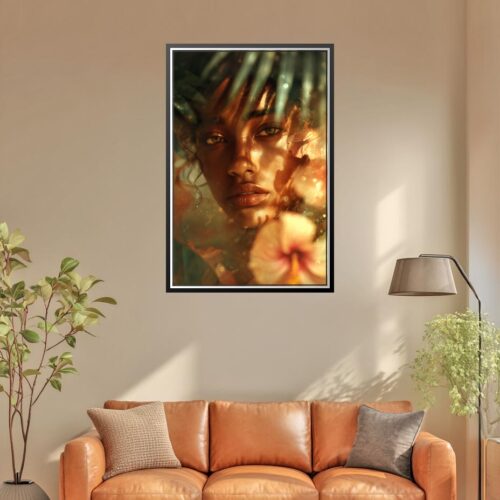 Exotic Botanical Art Woman Portrait Poster – Golden Glow & Tropical Beauty | Great Gift picture