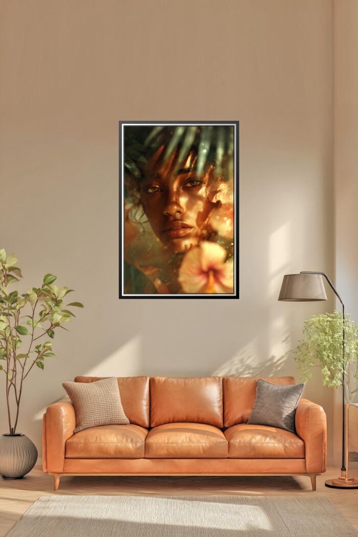 Exotic Botanical Art Woman Portrait Poster – Golden Glow & Tropical Beauty | Great Gift picture