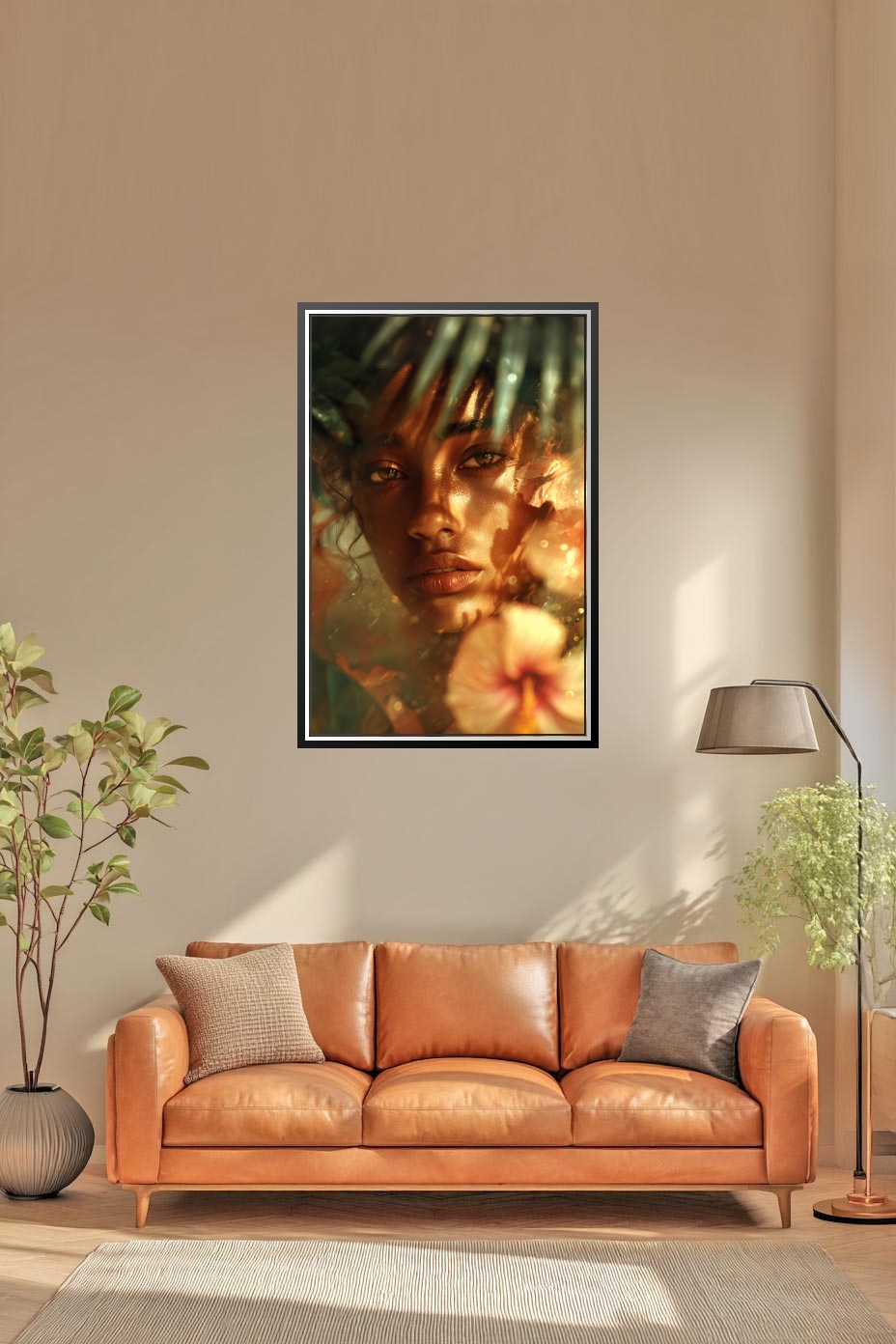 Exotic Botanical Art Woman Portrait Poster – Golden Glow & Tropical Beauty | Great Gift picture