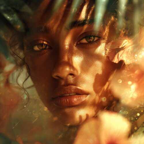 Exotic Botanical Art Woman Portrait Poster – Golden Glow & Tropical Beauty | Great Gift picture