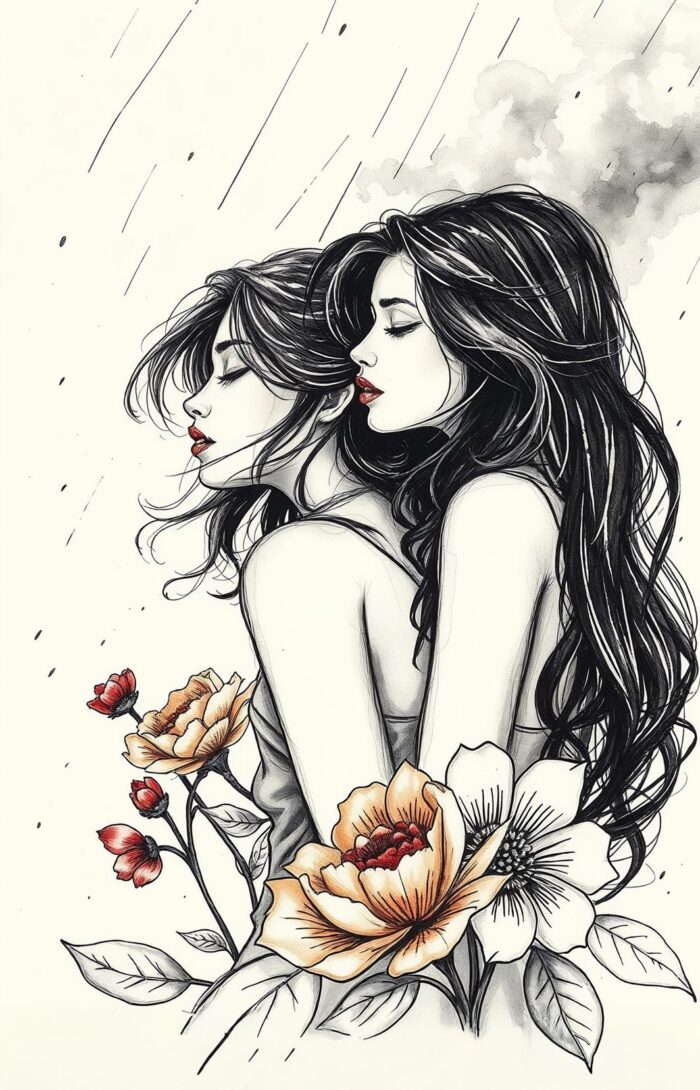 Steamy Sketch Women Poster – Stormy Elegance & Botanical Grace | Great Gift picture