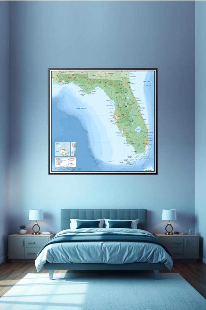 Florida Physical Map Poster – Coastal Beauty & Geographic Detail | Great Gift picture
