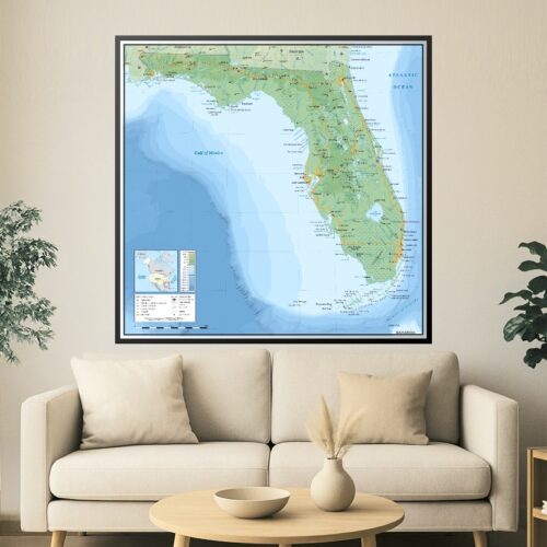 Florida Physical Map Poster – Coastal Beauty & Geographic Detail | Great Gift picture