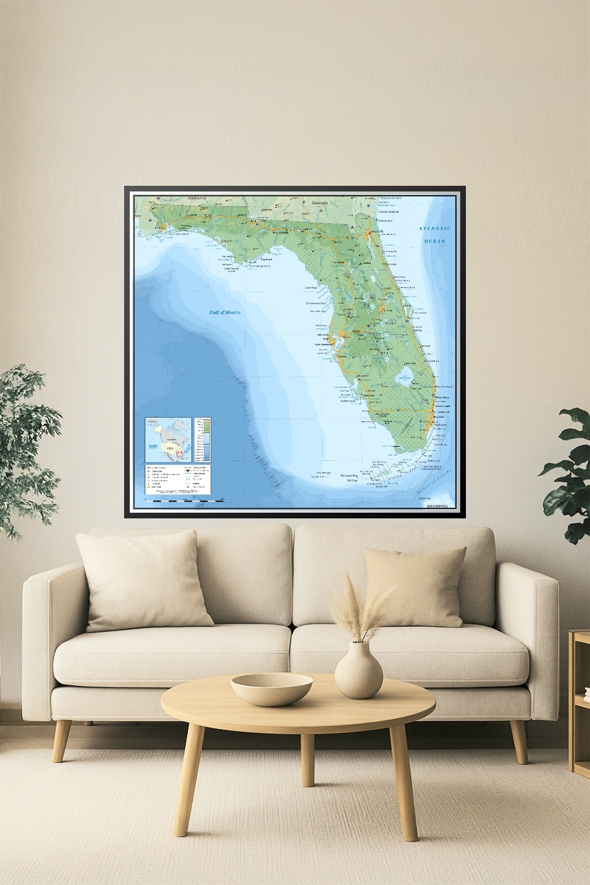 Florida Physical Map Poster – Coastal Beauty & Geographic Detail | Great Gift picture