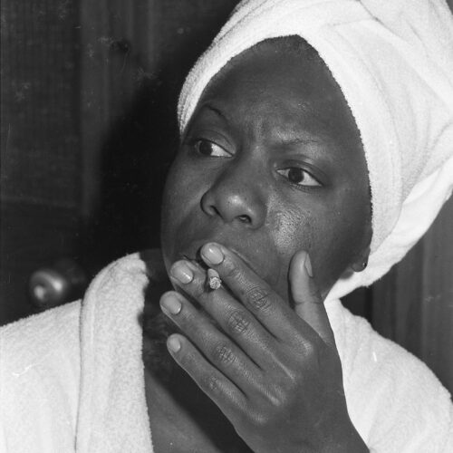 Vintage Nina Simone Poster – Elegant Black and White Portrait