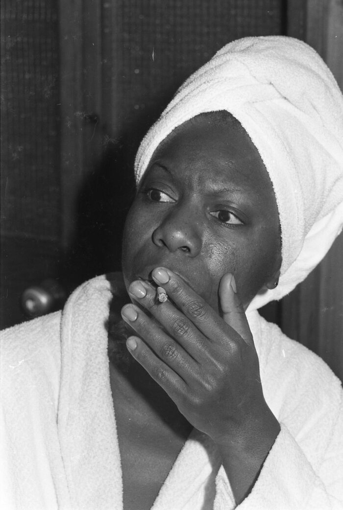 Vintage Nina Simone Poster – Elegant Black and White Portrait