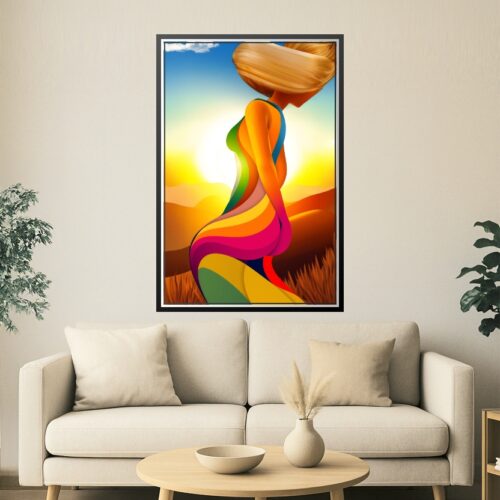 Sunset Rainbow Silhouette Poster – Vibrant Abstract Female Art picture