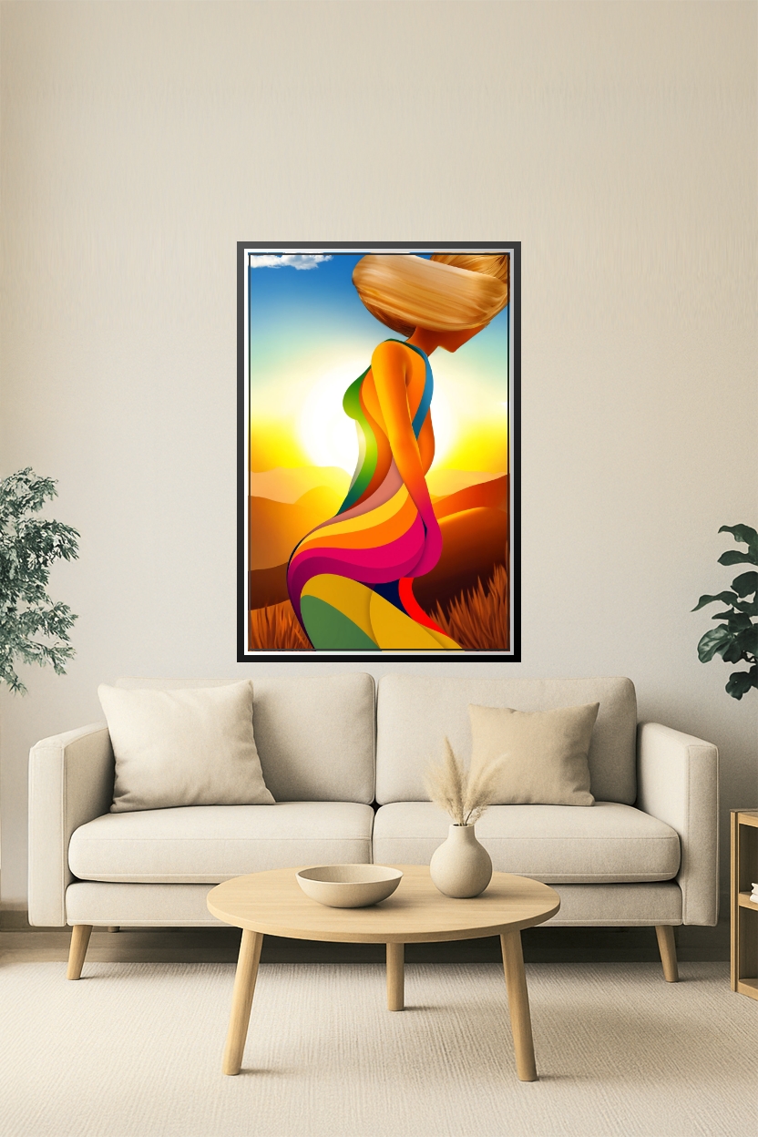 Sunset Rainbow Silhouette Poster – Vibrant Abstract Female Art picture