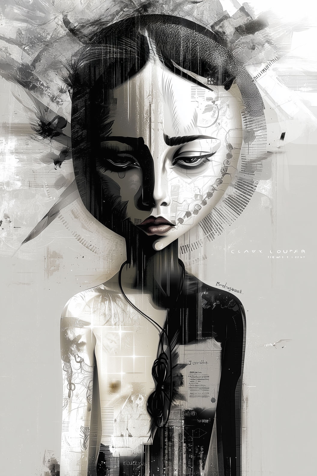 Surreal Abstract Portrait Poster – Monochrome Dreamscape | Great Gift picture