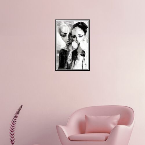 Surreal Abstract Portrait Poster – Twin Monochrome Emotions | Unique Gift picture