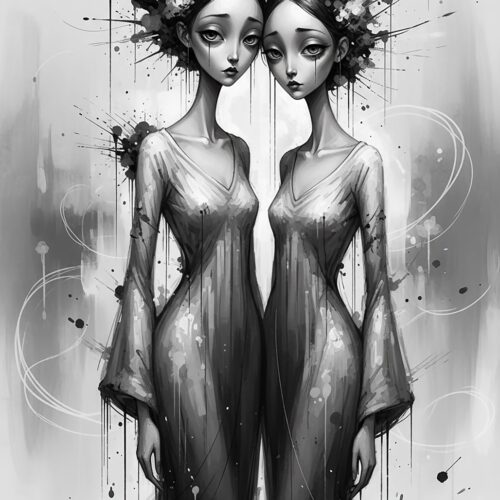 Surreal Twin Portrait Poster – Haunting Monochrome Beauty | Great Gift picture