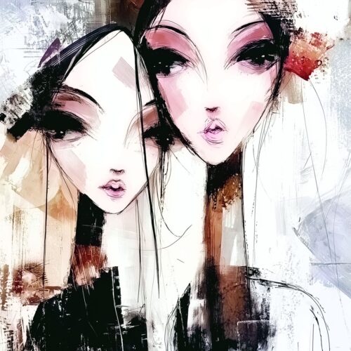 Surreal Abstract Portrait Poster – Dreamy Twin Figures | Unique Gift picture