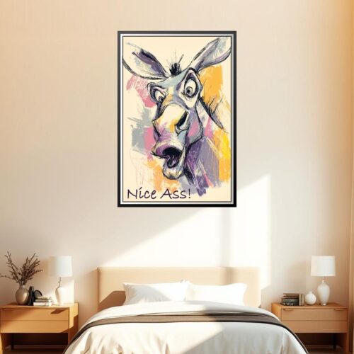 Humorous Donkey Poster – Funny Bathroom Art “Nice Ass!” | Great Gift picture
