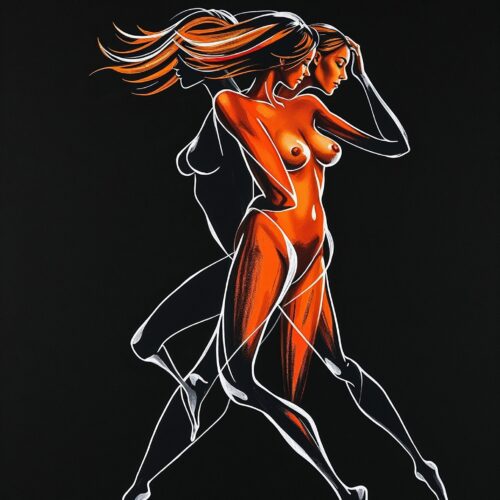 Abstract Motion Poster – Dual Feminine Flow on Black | Great Gift picture