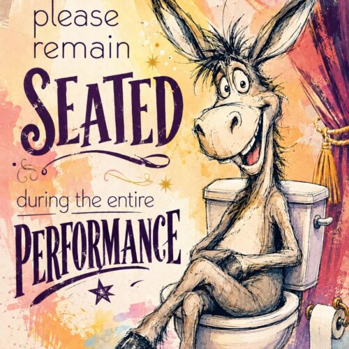 Funny Bathroom Donkey Poster – Please Remain Seated