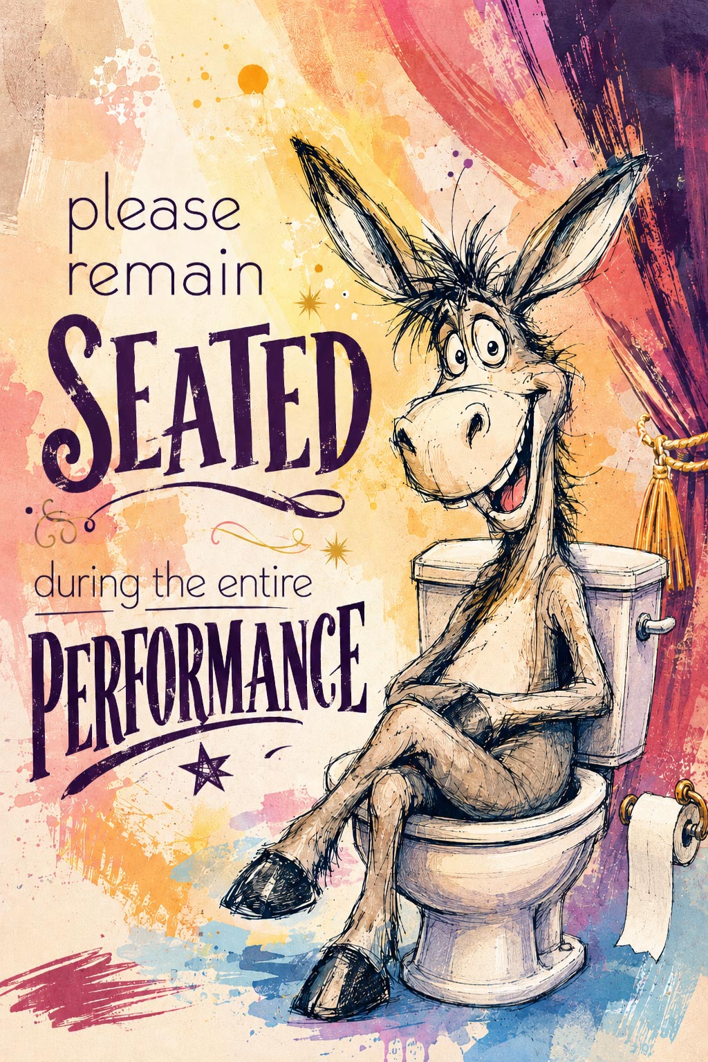 Funny Bathroom Donkey Poster – Please Remain Seated