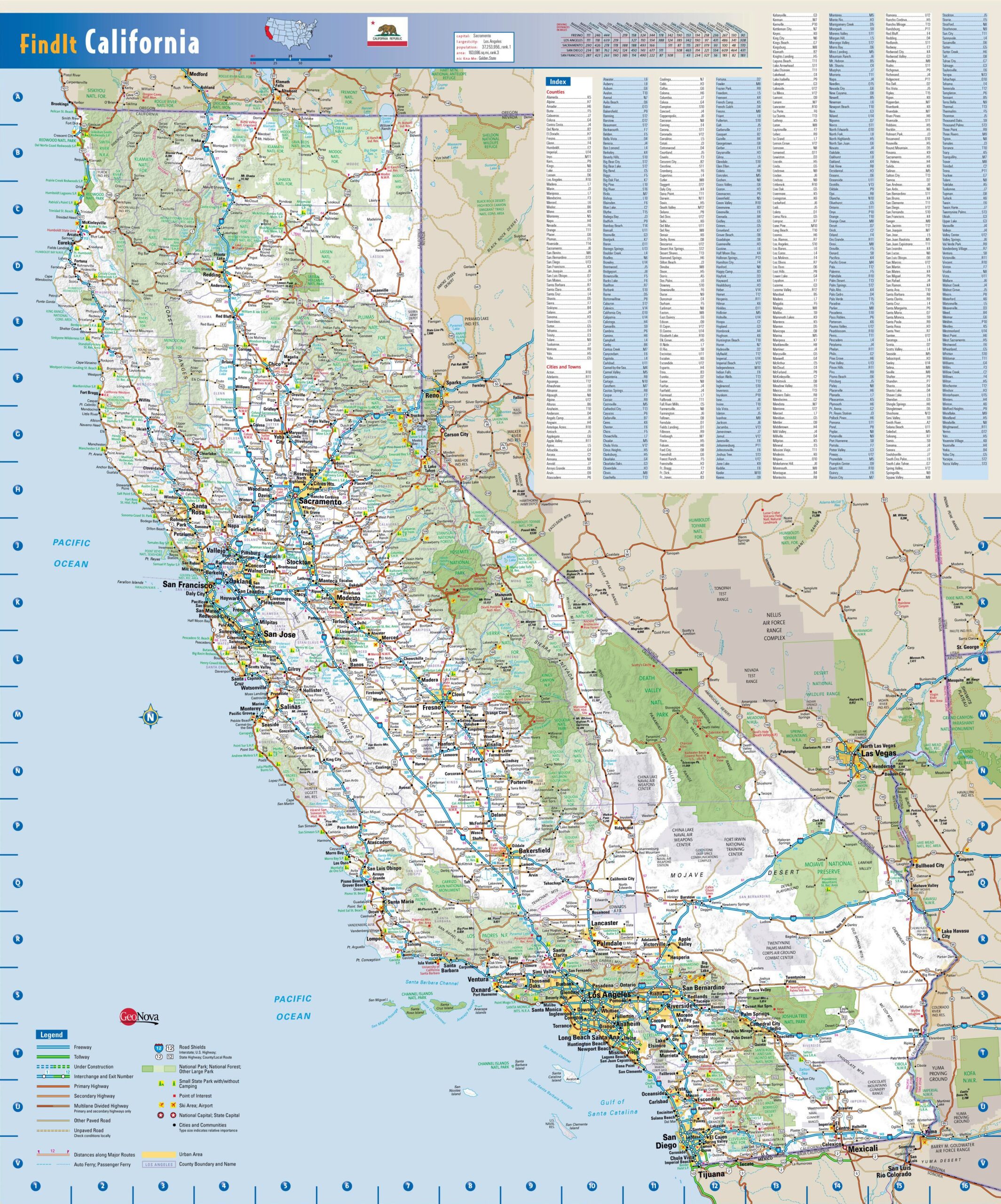 Cartographic California Road Map Cities and Towns Poster wall art poster